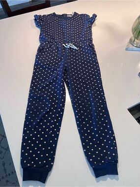 Us Angels Navy Polka Dot Zip Romper